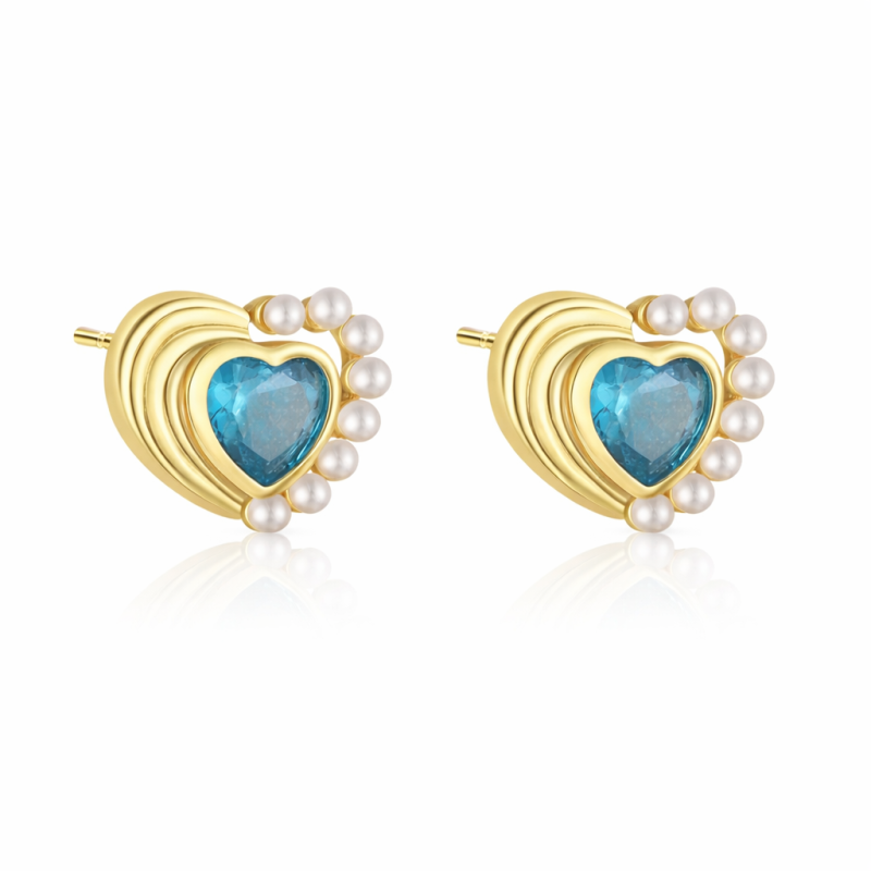 AQUA PEARL HEART STUD